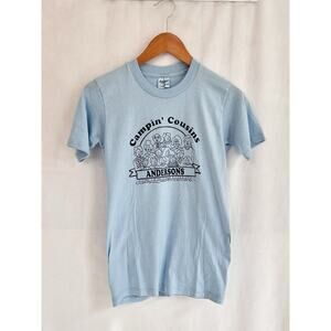 Vintage “Campin Cousins” Andersons Retro Blue T-Shirt Tee Women Small 70s 80s